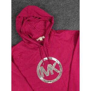 Michael Kors Hoodie Women's Medium Pink Silver Sequin Logo Pullover